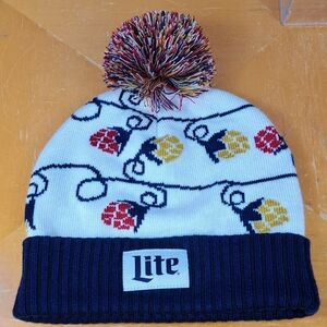 Miller Lite holiday hops blue & white puff ball casual beer winter beenie cap
